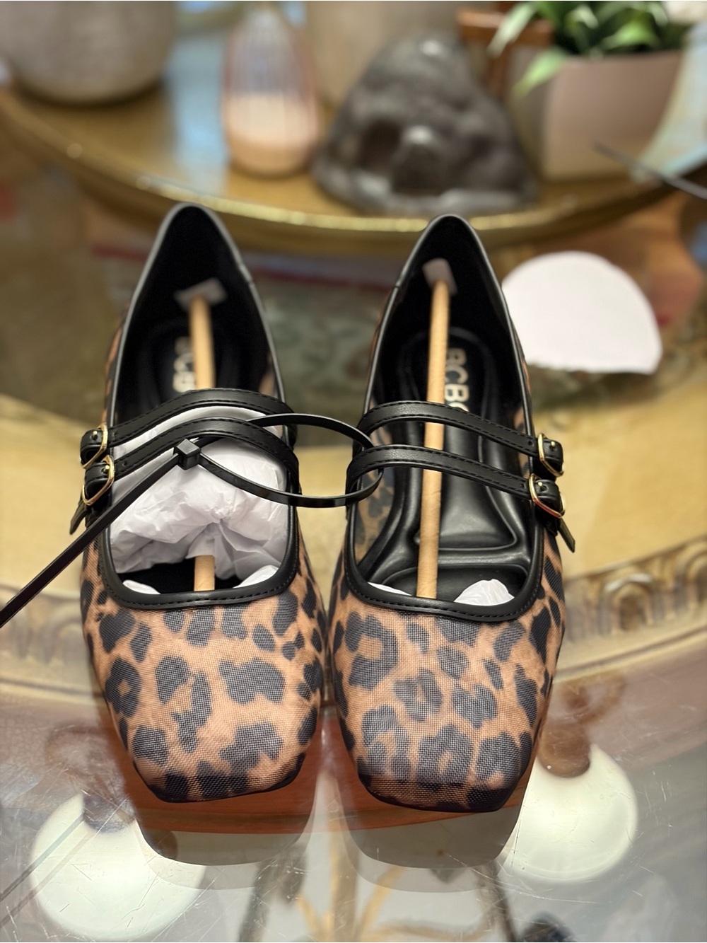 BCBG Leopard-Print Mary Jane Flats with Black Trim Brand New without tags